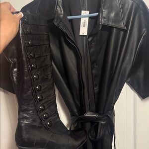 Joe Fresh Black Leather like flux  real  leather boots